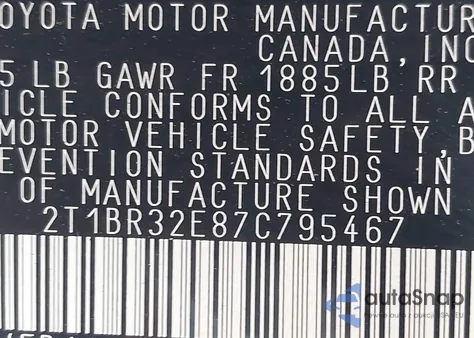 2007 Toyota Corolla Le z USA, uszkodzony, nr VIN 2T1BR32E87C795467